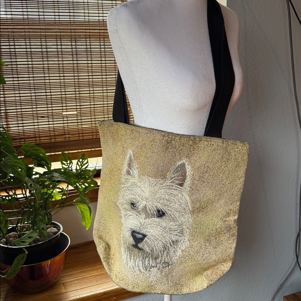 VTG 🐶 90s Robert J. May Dog Tote Bag Grandpa Core novelty animal print whimsical